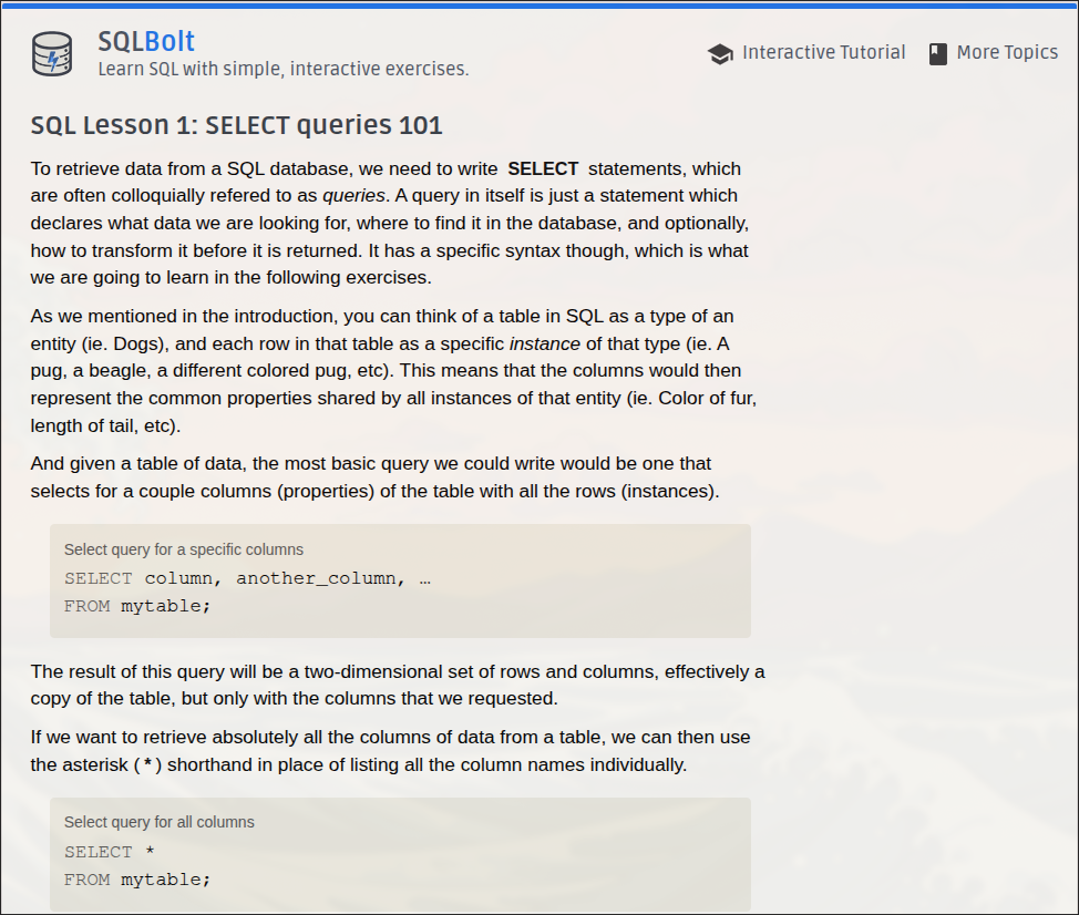 SQL Bolt